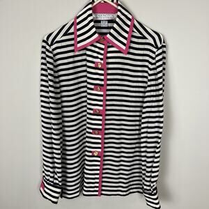 Starington Blouse Button Up 90's Striped Gold Button 100% Silk Sz 4